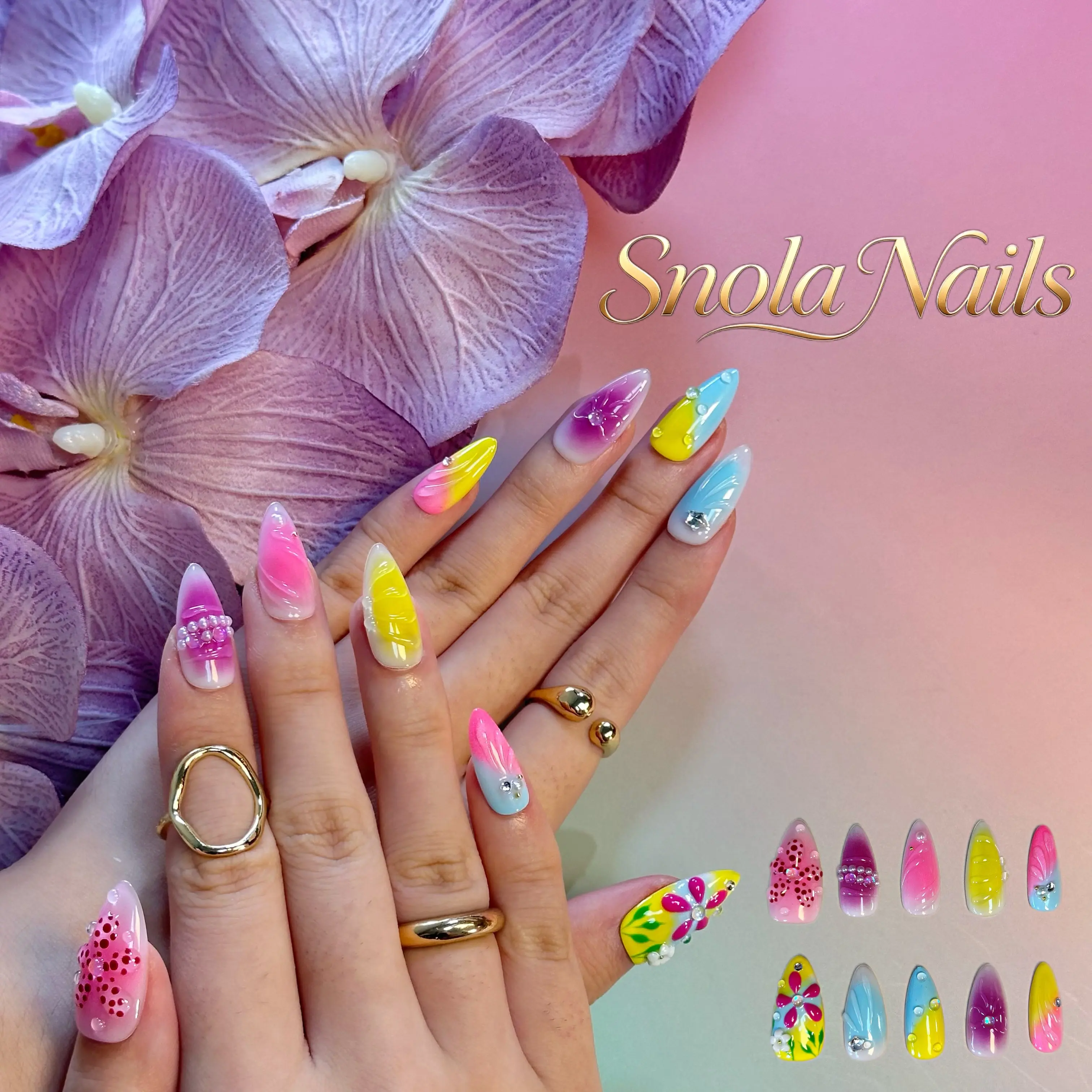 SNOLA Neon Fruit Bloom Press On Nails for Women, Fruit Nail Art, Easy-Apply Reusable Fake Nails, Salon-Style Manicure