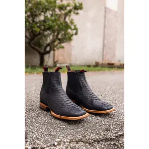 Texanos: Midsize Jumbo Python Black Square Toe Ankle Boot