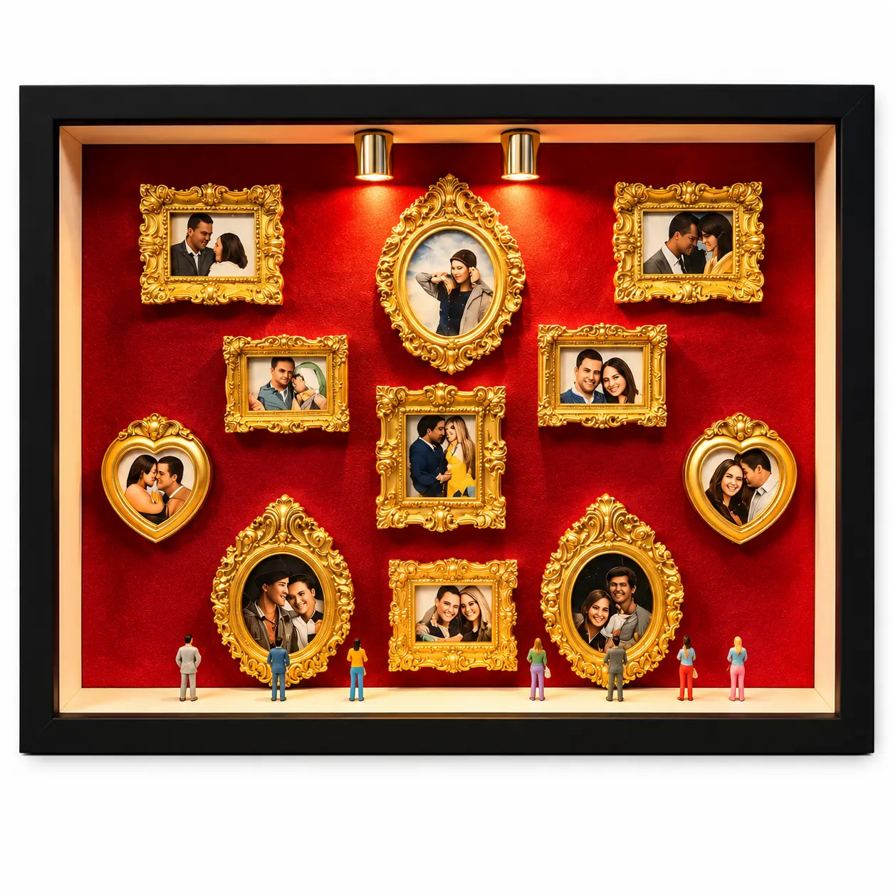 On Sale Minimalist Wooden DIY Museum Display Shadow Box Photo Display Frame - 11 Mini Picture Frames, 8 Figures, Mini LED Lights - Modern Home Decor, Picture Frame