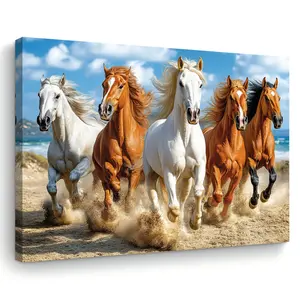 Beach Beautiful Horses Canvas Art - Wooden Frame Wall Decor, Suitable for Living Room, Bedroom, Kitchen, and Office - Perfect Christmas Gift Horse Decoration, Suitable for Room Decoration