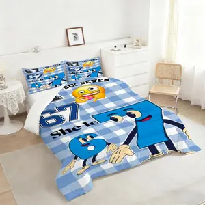 Blue and White Checkered Comforter Set, Stylish Varsity Number 67 Bedding Set, Soft Digital Printed Quilted Blanket, Perfect for a Trendy and Cozy Bedroom Makeover for Kids and Teens!, Includes 1 Duvet Cover,1 or 2 Coreless Pillowcases.