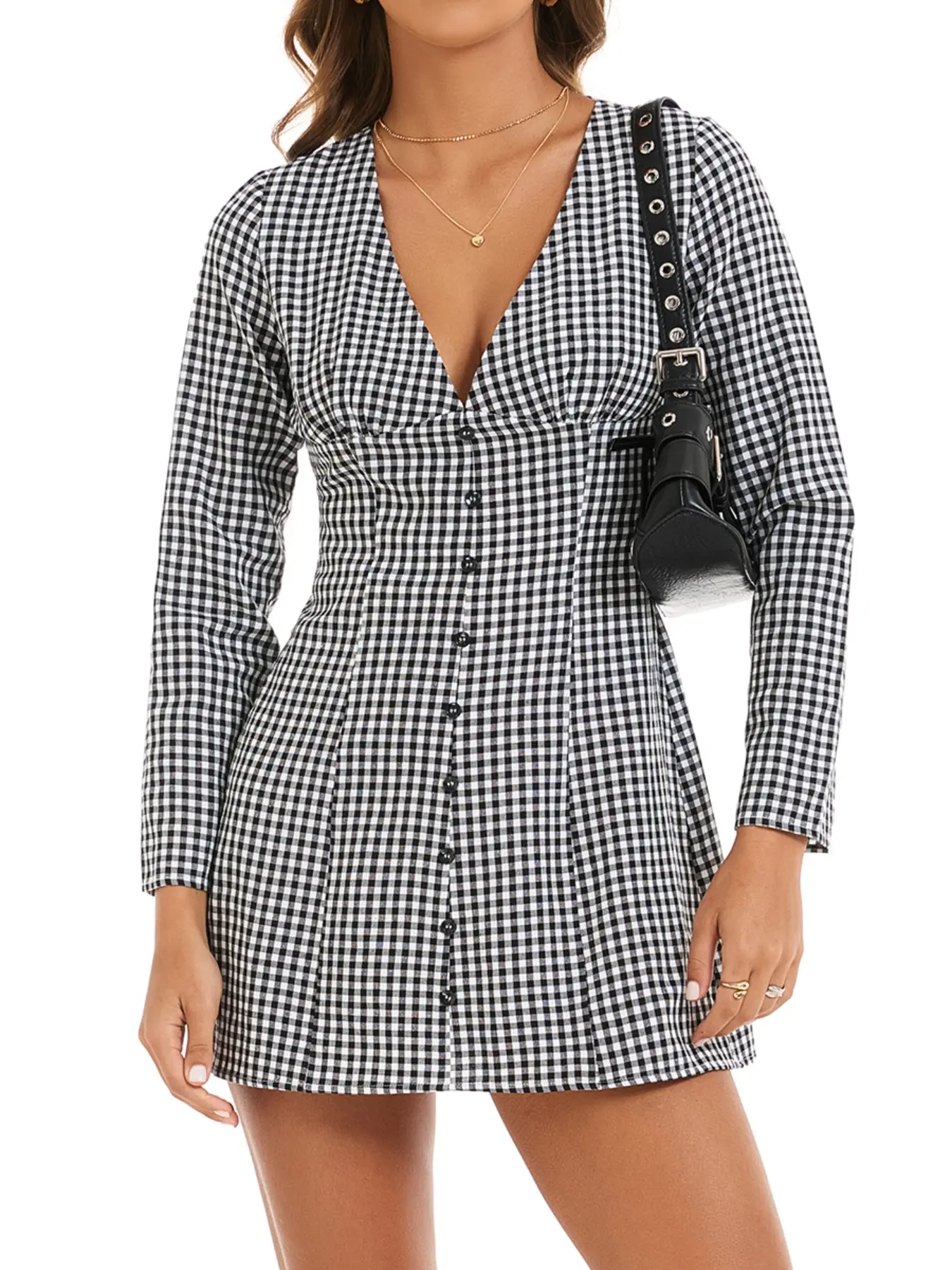 Women Plaid Long Sleeve Sexy Mini Dress Elegant Street Wear Y2K Shirt Dress Casual Fashion Chic Dress