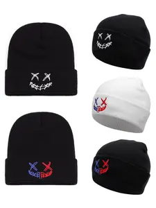 2025 Personalized Creative Knitted Hat Smiling Face xx Embroidered Bean Hat, Beanie Fitted, Street Dance Hip Hop Outdoor Sports Decoration Autumn and Winter Windproof Warm Men's and Women's Daily Commuting Skateboard Hat, Knit Hats