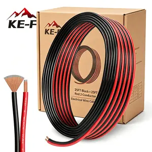 KE-F 50FT 12 AWG 12 Gauge 2 Conductor Red and Black Electrical Wire Copper Clad Aluminum 12V/24V DC Low Voltage PVC Automotive Speaker Wire for Car Battery