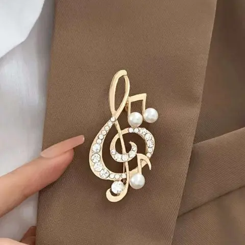 Creative Unique Jumping Note Brooch Pins Vintage Simple Unusual Design Suit Artificial Pearl Flower Cardigan Accessory Elegant Pin Lapel Pin for Women Fashion Accessory Jewelry