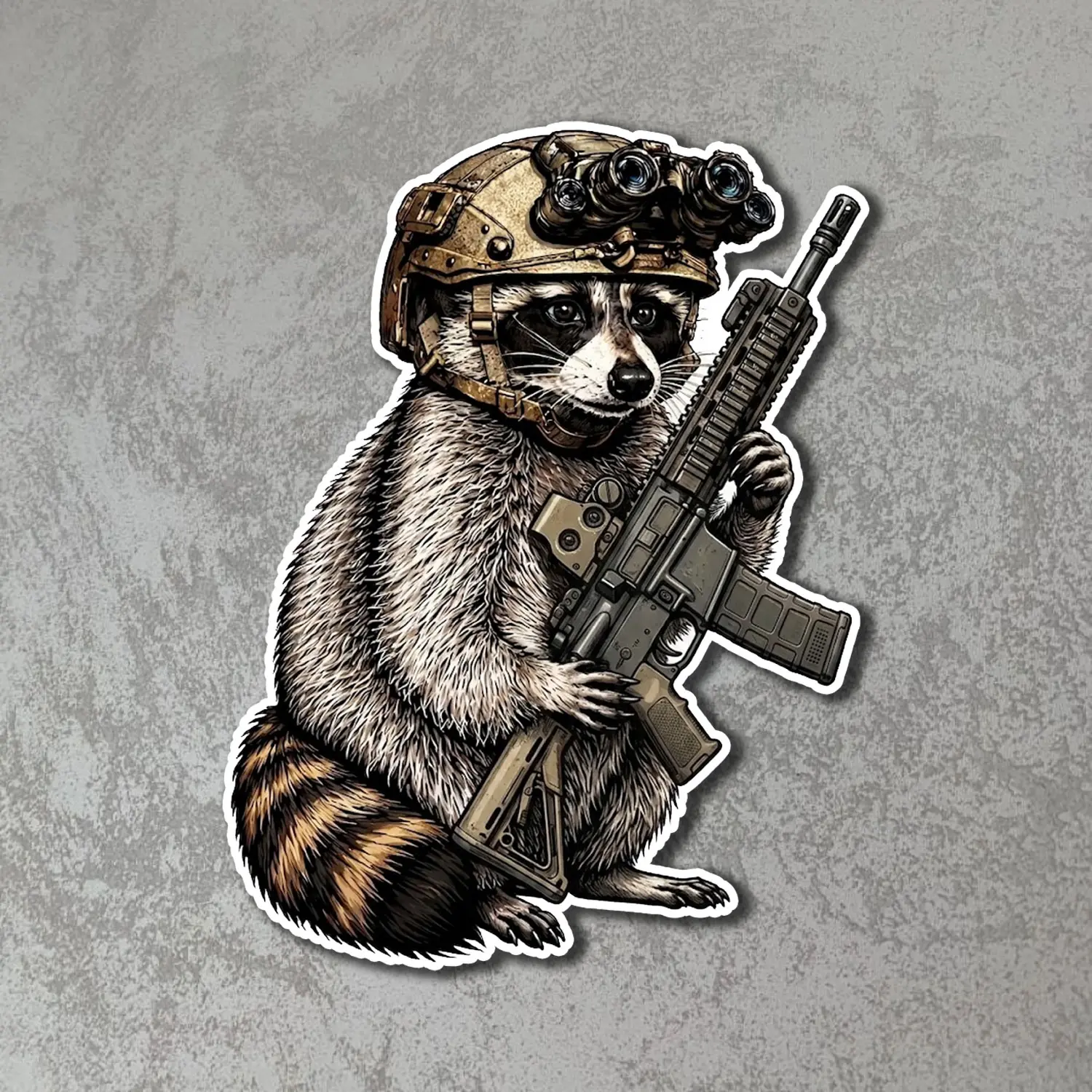 Raccoon Patriotic Sticker, Military Animal Vinyl Decal, Waterproof Outdoor Laptop Car Sticker, Veteran Gift
