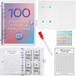 100 Envelopes Money Saving Challenge Binder,Budget Binder with Cash Envelopes and Pen,Expense Budget Sheet for Budgeting and Saving Money,Easy Way to Save $5,050（Purple）