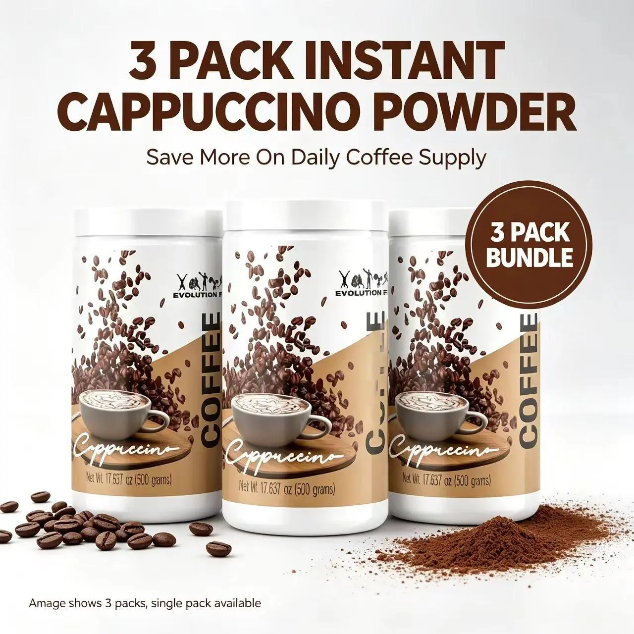 【3 pack】Evolution Coffee Cappuccino Flavor Beverage Creamy with L-Carnitine a Dietary Supplement Product