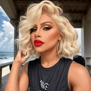180% Density Blonde Deep Wave Bob Wig Short Synthetic Wigs Glueless Lace Front Wig Heat Resistant 13x4 Transparent Lace Frontal Wigs Pre Plucked Blonde Curly Wave Synthetic Lace Front Wig for Women Girls