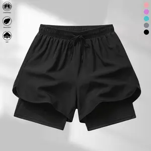 Women’s casual shorts with a faux two-piece design, solid color; suitable for yoga, fitness training, and running. Summer clothing/women’s summer wear; great as a gift.