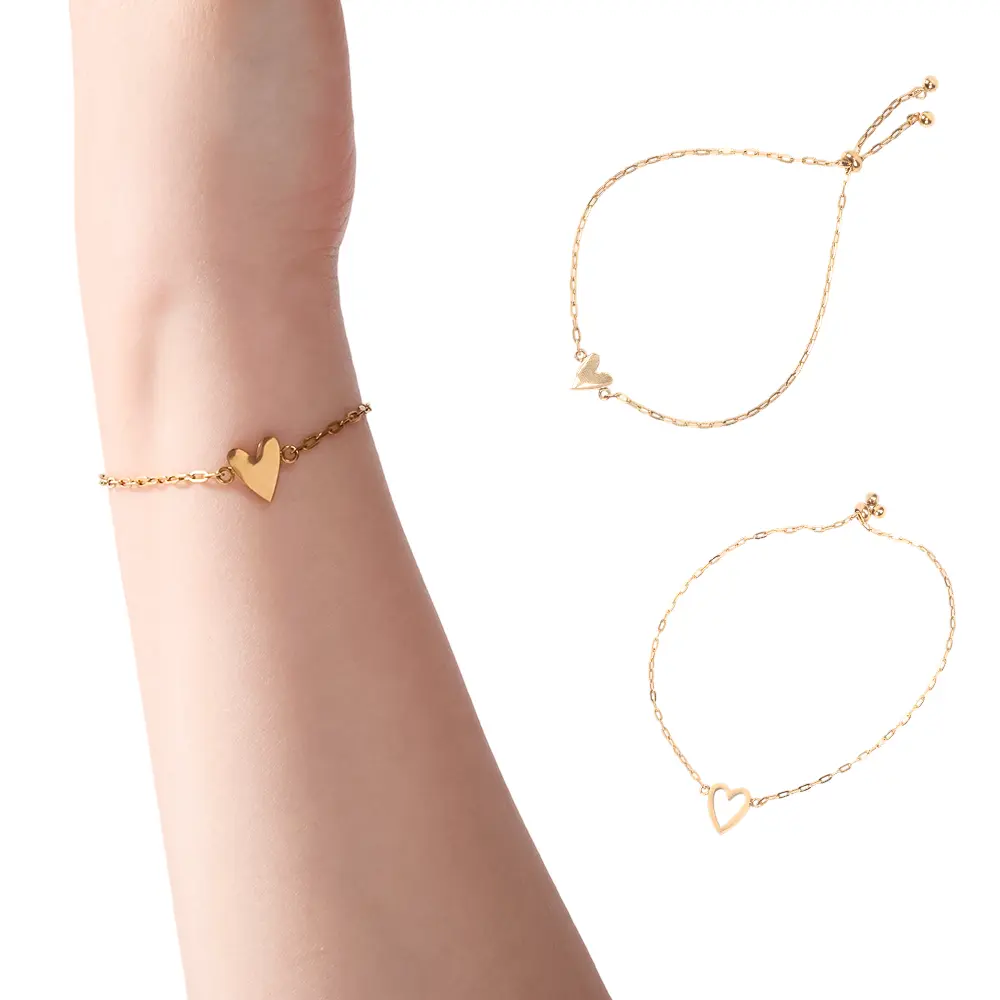 Women's 2pcs Interlocking Heart Charm Slider Bracelets - Matching Pairs, 9in Adjustable Slider, Valentine Gifts, Birthday/Anniversary Presents, Love-Themed, Suitable for Casual Attire, 2 Sizes