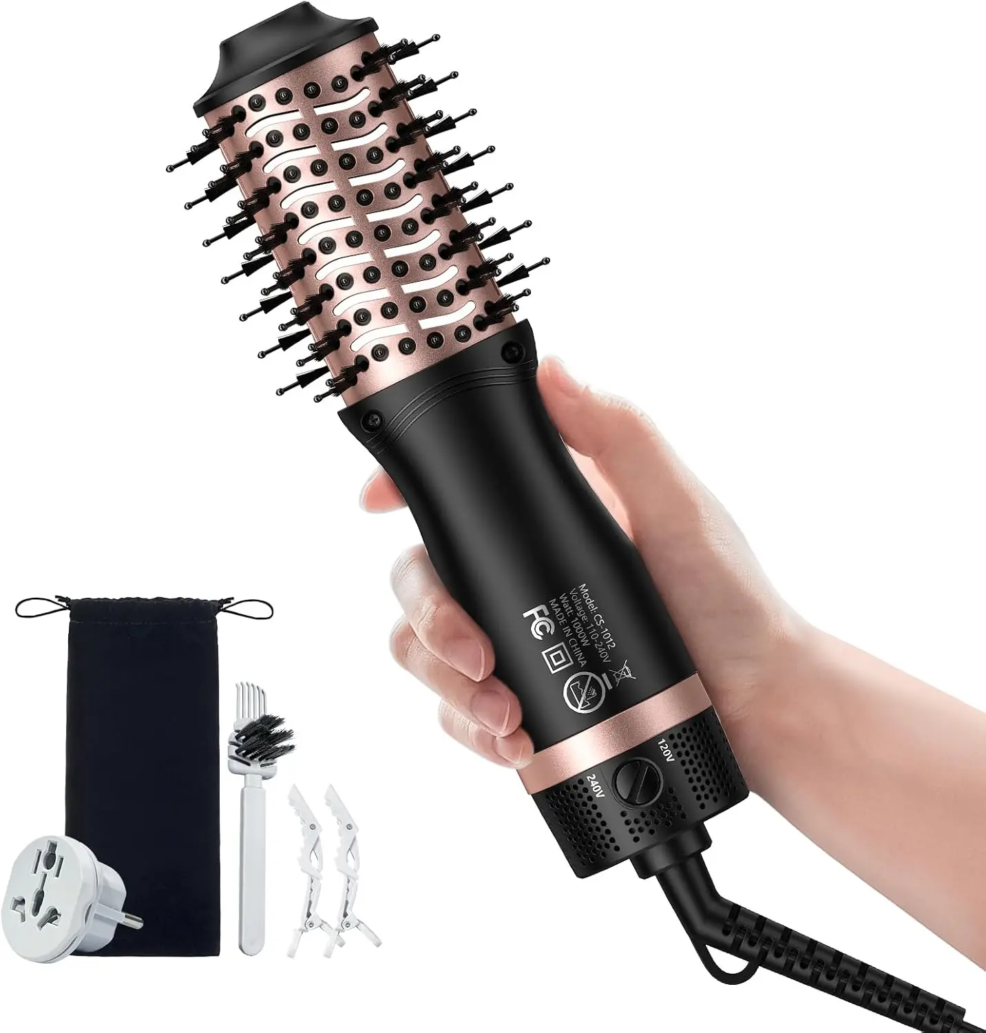 Slopehill Professional Mini Hot Air Brush – 1000W Ionic Travel Styler With EU Plug, Smooth Frizz-Free Blowout with 2 Heat/Speed, Lightweight Oval Barrel for On-the-Go Glam,  Ideal for Vacations & Gifting
