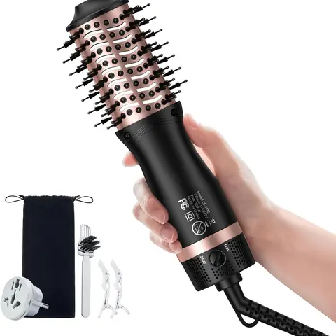 Slopehill Professional Miniature Hot Air Brush Blow Dryer - 1000W Ionic High Speed Airstyler, EU Plug, 2 Heat Settings, 2 in Wide 0.8 lbs Oval Barrel, Anti-Frizz Ionizer, Smooth Blow Out Straight/Curly Hair, Ideal for International Travel, Safety Design