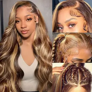 Zlzlblbl Honey Blonde Body Wave Wig Human Hair 13x6 Ombre Lace Front Wig Human Hair Pre Plucked 4/27 Highlight Frontal Wig Human Hair for Women
