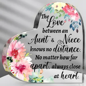 Flower Pattern Heart Shaped Acrylic Keepsake Sign, Aunt Gift from Niece or Nephew, Birthday, Mother's Day Or Christmas Paperweight for Auntie Home Decor