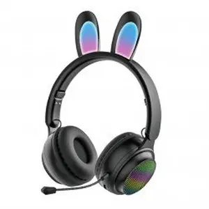 Kik_Cute Bunny Ear Bluetooth Wireless Foldable Headphone Headset with Microphone and FM Radio ST81M for Universal Cell Phone And Bluetooth Device (Black)