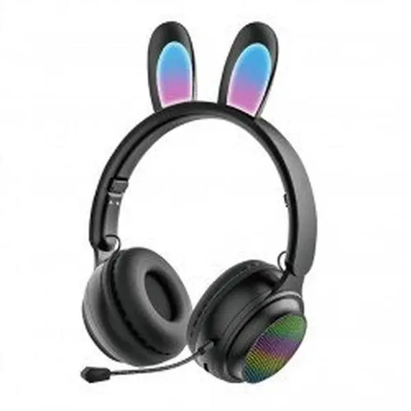Kik_Cute Bunny Ear Bluetooth Wireless Foldable Headphone Headset with Microphone and FM Radio ST81M for Universal Cell Phone And Bluetooth Device (Black)