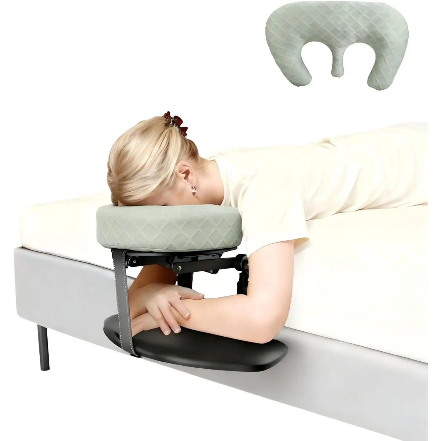 Massage Headrest for Bed, Adjustable Massage Face Cradle at Home, Portable Massage Table Kit for Sleeping Mattress, Face Down Pillow After Eye Surgery (with Armrest Shelf & Breast Pillow)