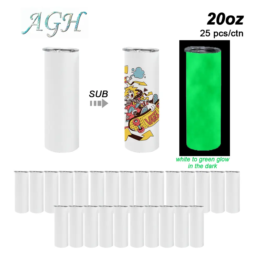 AGH US Warehouse 25pcs 20 oz sublimation white to green glow in the dark tumblers for halloween or gift design
