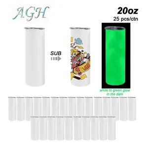 AGH US Warehouse 25pcs 20 oz sublimation white to green glow in the dark tumblers for halloween or gift design