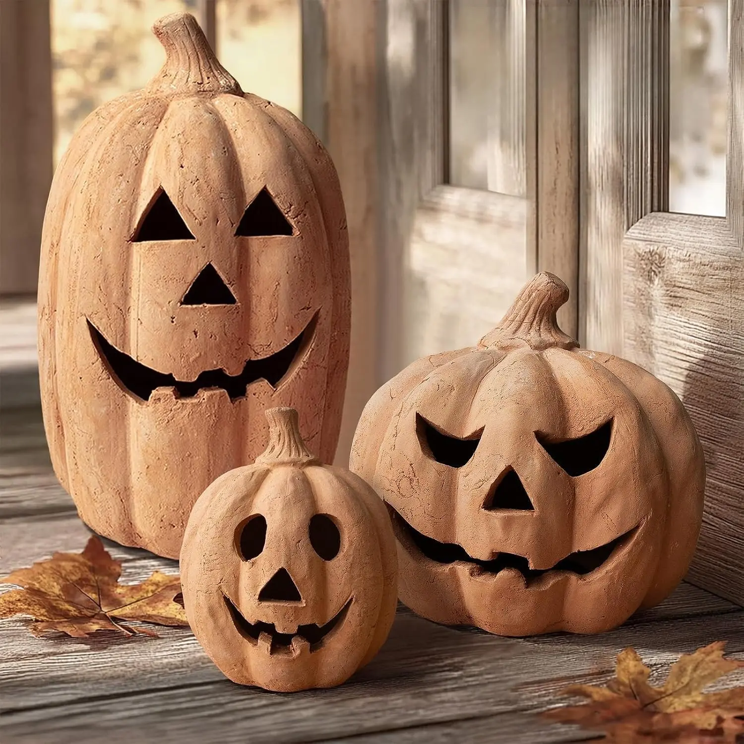 Fall Decorations for Home - Halloween Decorations - 10" H Handmade Terracotta Pumpkin Jack O' Lantern Outdoor Indoor -Vintage Halloween Autumn Party...
