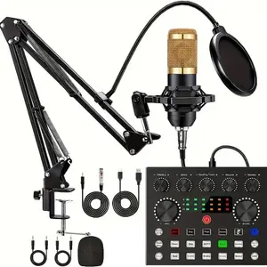 Podcast Equipment Package Microphone Set, Adjustable Integrated Audio Interface for Recording and Streaming, V8s Voice Converter with Studio Condenser Mic