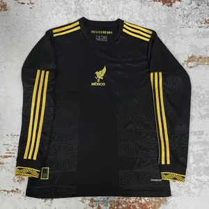 Mexico National Team Home Black Gold Long Sleeve Quick Dry Breathable Soccer Jersey 2026