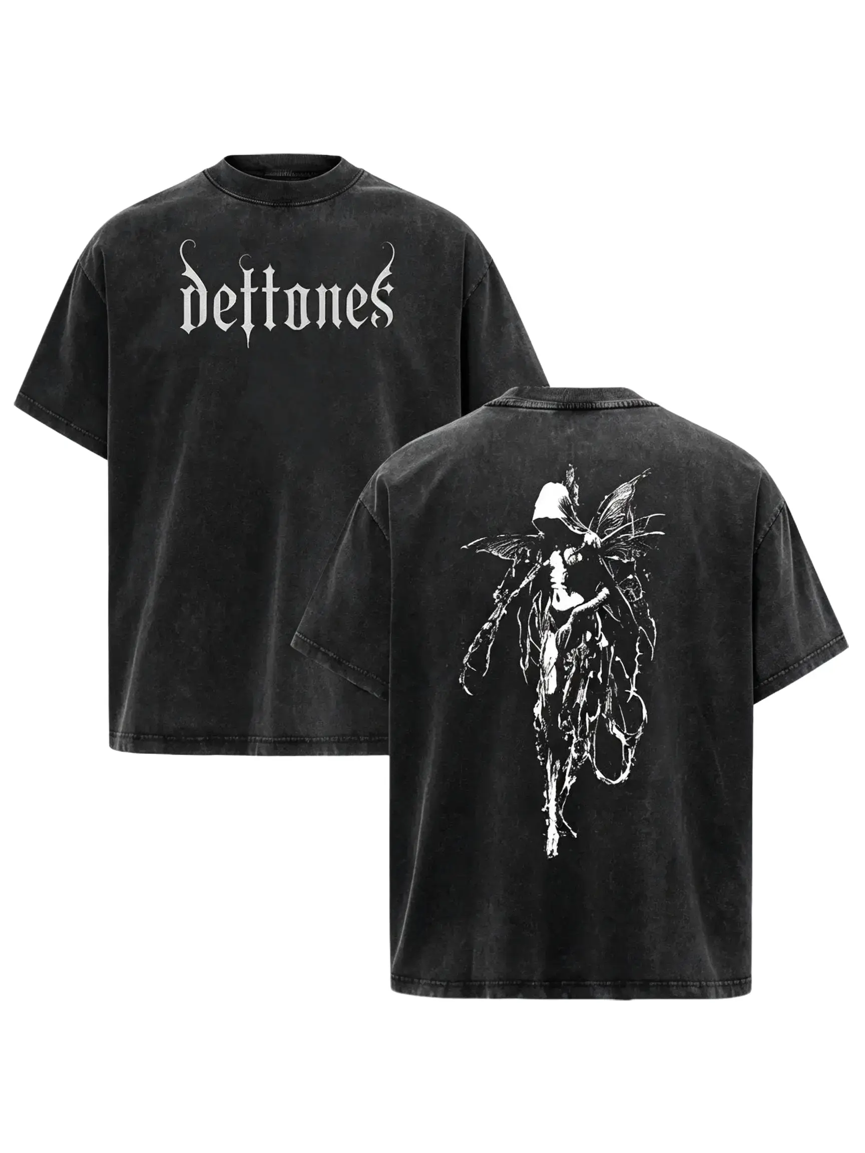 Deftones Band T Shirt Vintage Washed Black Tee Men Oversized Alternative Rock Graphic Shirt Nu Metal Streetwear Acid Wash Cotton Short Sleeve Top Y2K Dark Aesthetic Retro Music Lover Clothing Unisex Summer Fashion