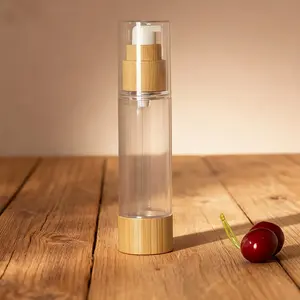 1 vacuum pump head for pressing lotion bottles, 50ML reusable cosmetic storage container, portable travel dispensing bottle, empty bottle, bamboo pump head and base, newly designed on demand, no tube, ideal gift