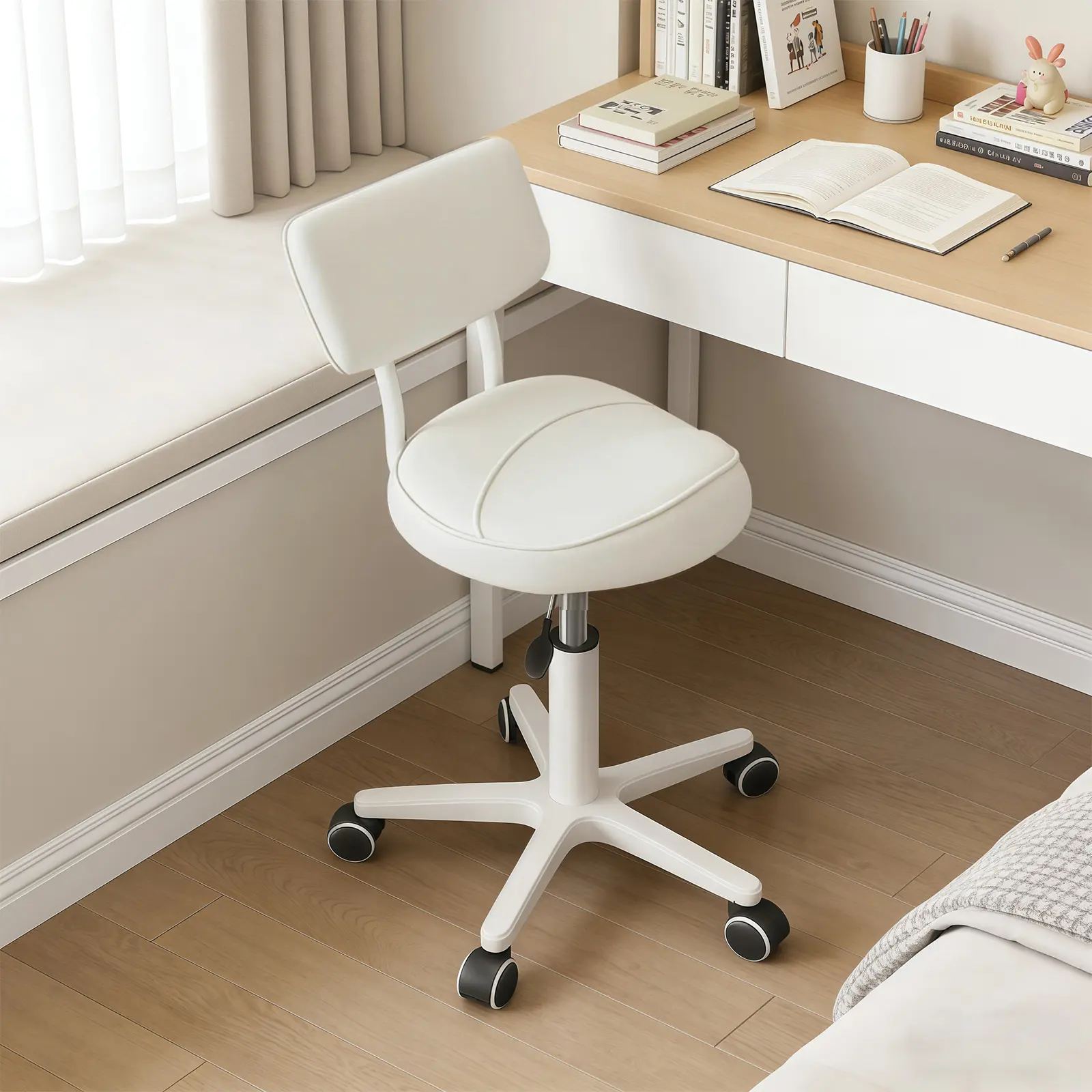 【Summer sale】Saddle Stool with Back Support Thick Padded Seat Ergonomic Chair Swivel Rolling Saddle Chair with Wheels for Hair Salon, Dental Clinic, Spa, Massage Studio, Office & Home, Grey