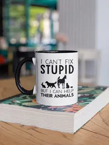Animal Vet Mug, Funny Veterinarian Gifts, Vet Tech Coffee Cup, I Can't Fix Stupid but I Can Help Their Animals, Unique Presents for Vets