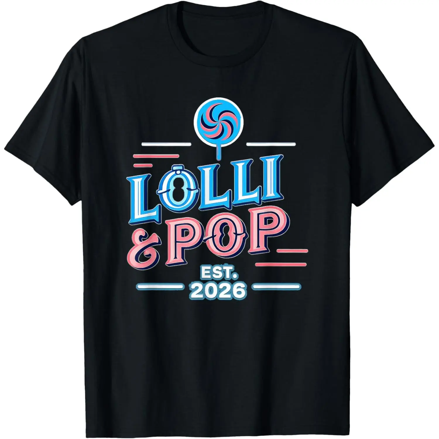 Women's T-Shirt with 'Lolli and Pop Est. 2026' Graphic, Casual 100% Cotton Short-Sleeve Top, Comfortable Lightweight Fabric for Yoga & Gym