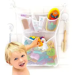 Bath Toy Storage Organizer - 14"x20" Mesh Shower Caddy With Suction Cup & Adhesive Hooks, Toy Storage Net Organizer for Kids Bathroom Decor, Bedroom-