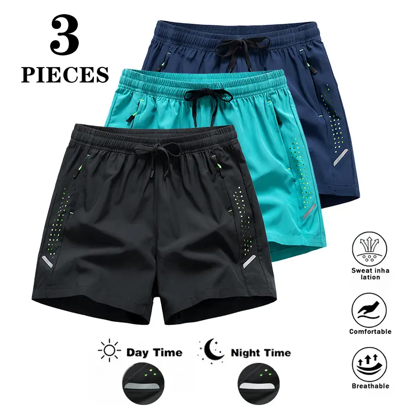 Men’s athletic training shorts, 3/1 Pack pack; quick-dry fitness running shorts with drawstring waist and zippered pockets; lightweight casual sports swim shorts suitable for swimming and outdoor activities — machine washable，fathersdaygift
