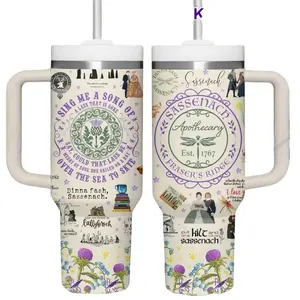 Outlander Sassenach Tumbler 40oz with Handle, Scottish Romance TV Series Cup, Jamie Fraser Claire Fan Gift, Highland Aesthetic Travel Mug, Dramatic Historical Show Mug, Stainless Steel Tumbler