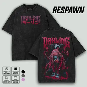Gothic Retro Heavy Zero Two Code:002 - Darling in the Franxx Tshirt Wash – Oversize Unisex Cotton Double Printed Gift For Anime Fan