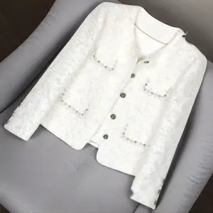 DUSHE 2026 New Women's Velvet & Chunky Knit Crew Neck Solid Fitted Long Sleeve Top - Rhinestone Beaded Embellishments, Style, Fluffy Knitwear, Casual Button-Front Elegant Tweed Jacket for Fall/Winter