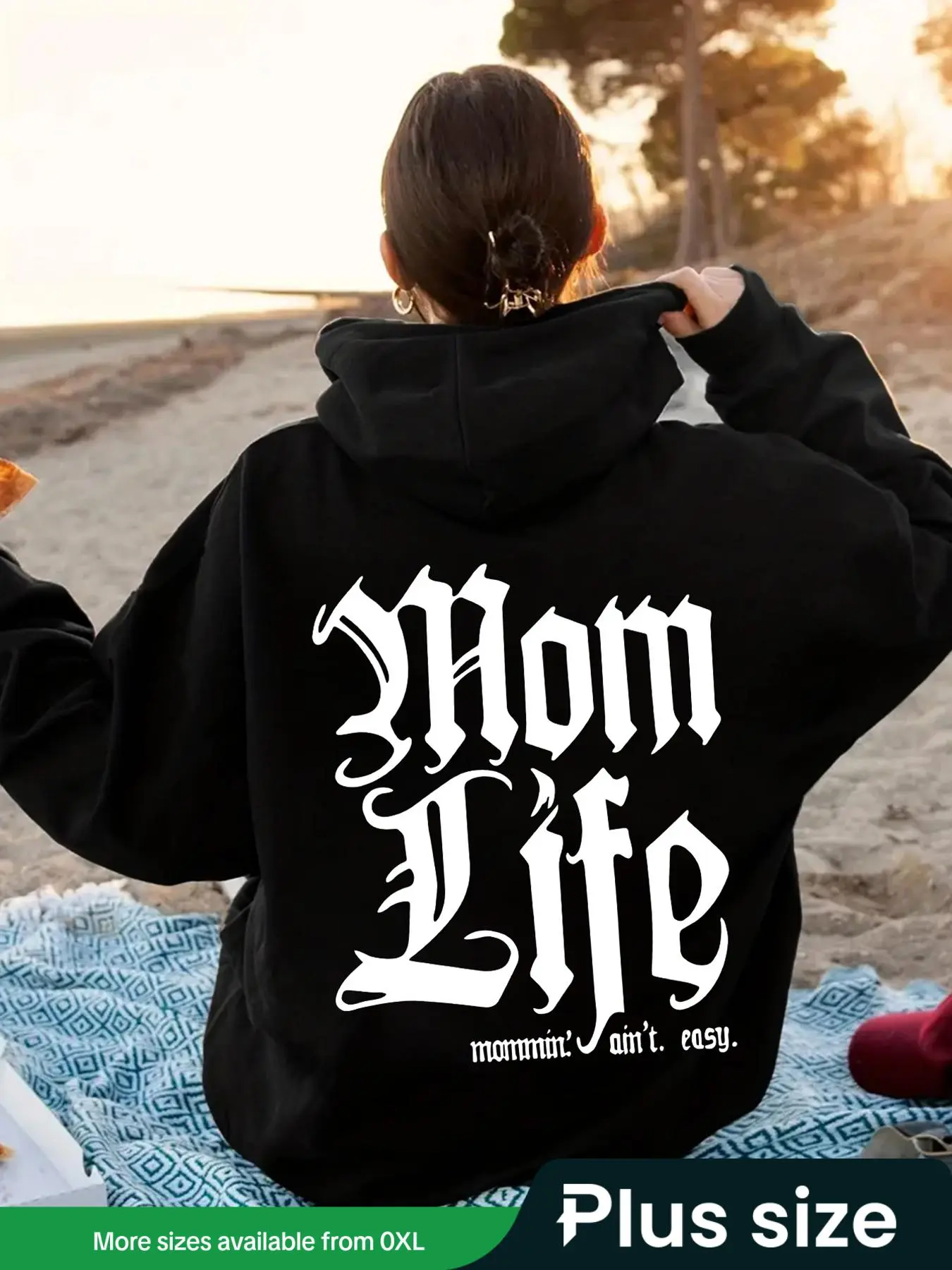 [Plus Size]Letter Print Hoodie, Mom Life Printed Casual Drawstring Hooded Sweatshirt for Fall & Winter, Women's Plus Clothing for Daily Wear, Hoodie Clothing Tops, Casual Cozy Pullover, Womenswear