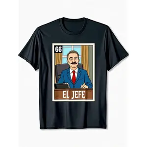 The Boss Card Mexican Lottery El Jefe Graphic T-Shirt for Men - 100% Cotton Soft Breathable Casual Short Sleeve Tee with Humorous Design, Machine Washable, Halloween & Christmas Gift Idea