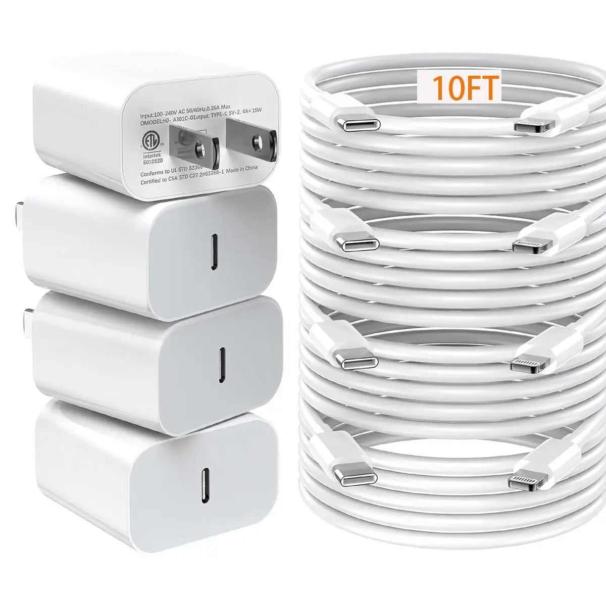 4 Pack 20W USB-C iPhone Fast Charger with Lightning Cable - [MFi Certified] Fast Charger for iPhone 14/14 Pro Max/13/13 Pro/12/12 Pro/11/11 Pro/XS