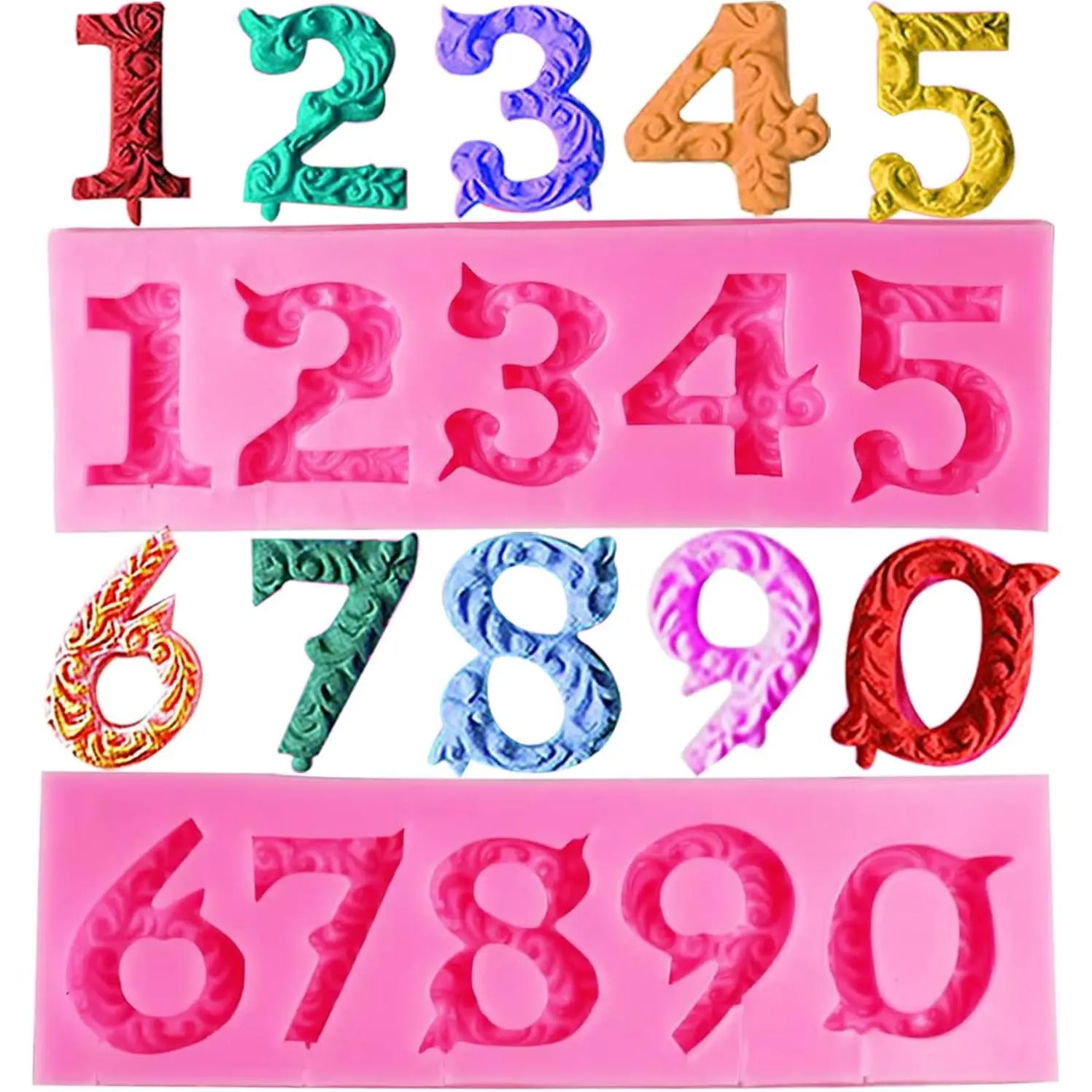 Fondant Molds,  2 Pack 3D  Number 0-9 Embossed Fondant  Baking Molds for Decorating Birthday Cake Candy  DIY Craft Projects