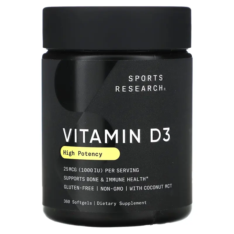 Sports Research Vitamin D3, High Potency, 25 mcg (1,000 IU), 360 Softgels