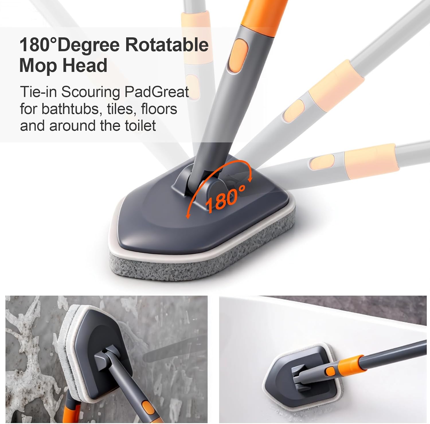 Extendable Tile & Tub Scrubber Brush with 3 Cleaning Heads – Long Handle Bathroom & Kitchen Cleaning Tool