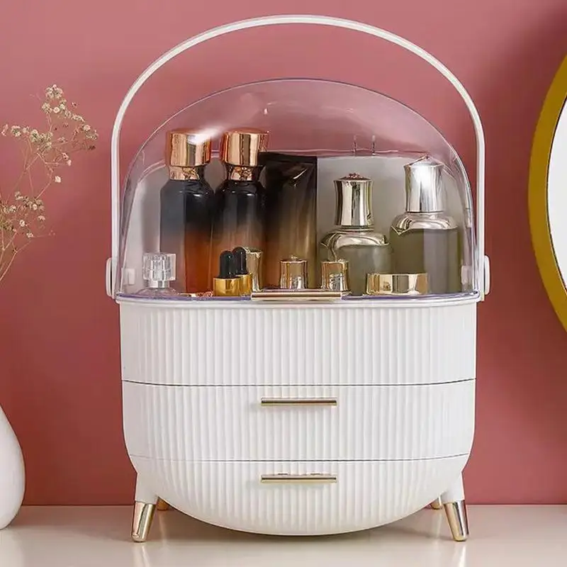 Makeup Organizer, 1/2 Counts Cosmetic Storage Box with Handle, Dressers Large Capacity Dust-proof Portable Box, Bedroom Dresser Organizer, Summer Gift