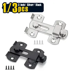 1/2/3 Pcs Barn Door Latches，2.75” x 2.02” Brushed Nickel/ Black Stainless Steel barn gate Bi-fold Door Lock flip Door Latch