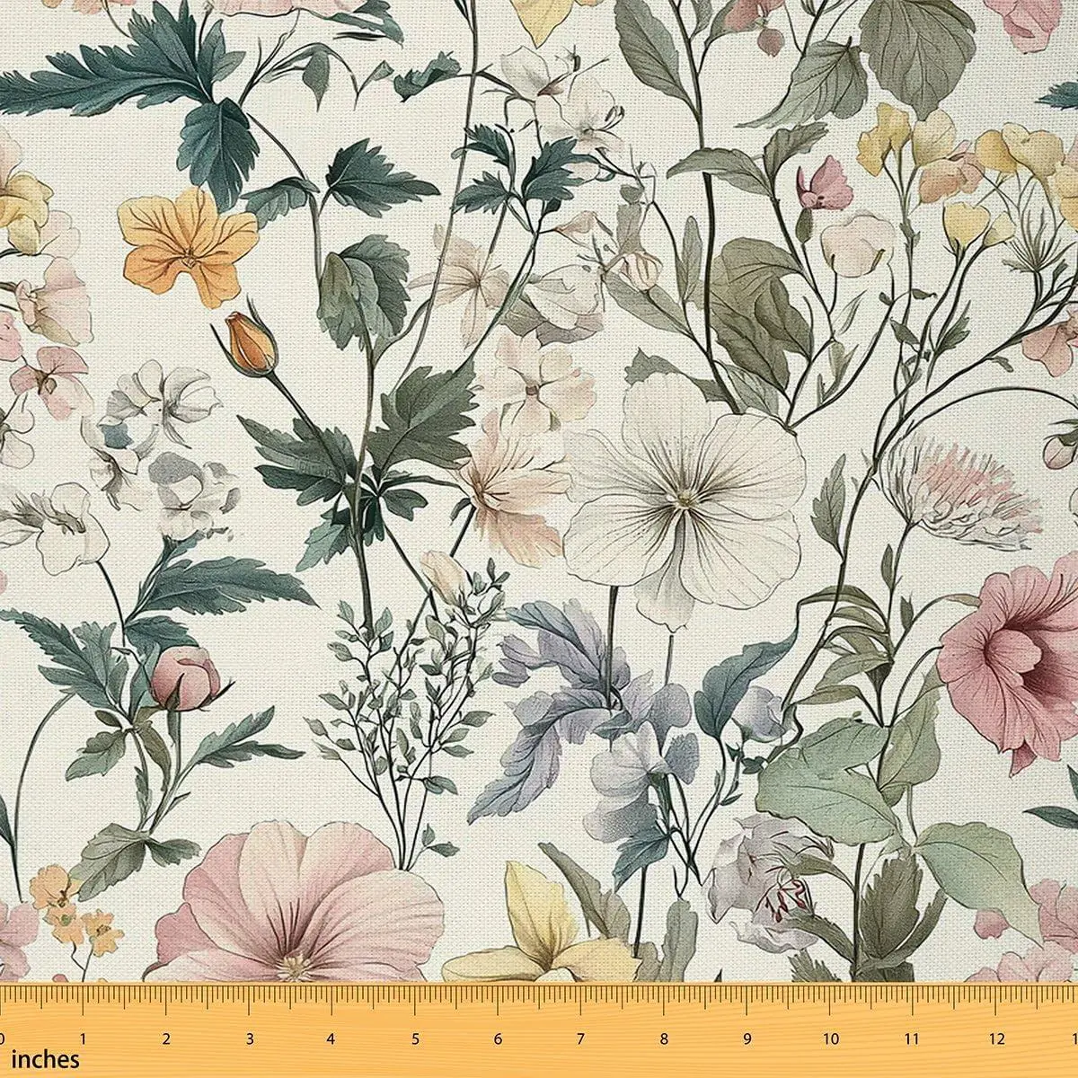 Floral Flannel Fabric Vintage Floral Upholstery Fabric Poppy Flower Decors Boho Leaf DIY Art