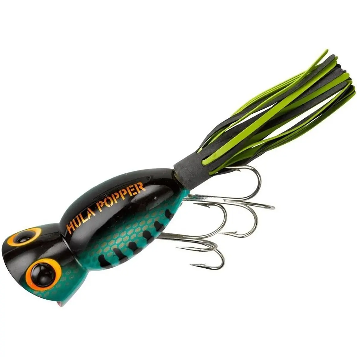 Arbogast Hula Popper Topwater Fishing Lure - 1/4 oz, 1 3/4 inches, Treble Hooks, Killer Action for Bass, Lures, Pulsating Skirt, Vicious Topwater Strikes, Classic, Hula Popper Shape