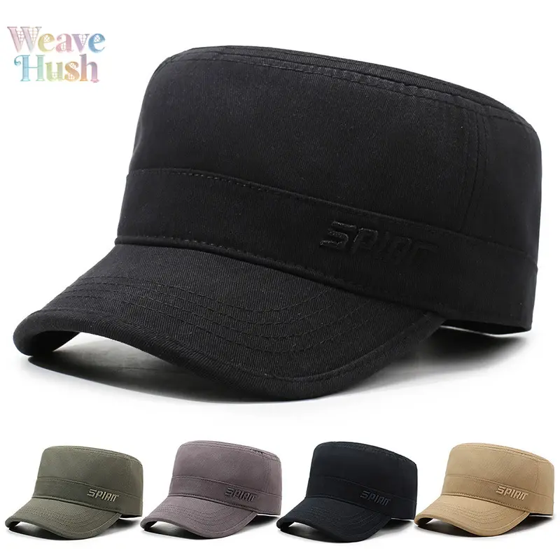 New Four Seasons Men Flat Top Hat, Fully Sealed Embroidered Letter Cap, Casual All-match Soft Hat for Middle-aged Elderly Men Spring Autumn Daily Outdoor Wear