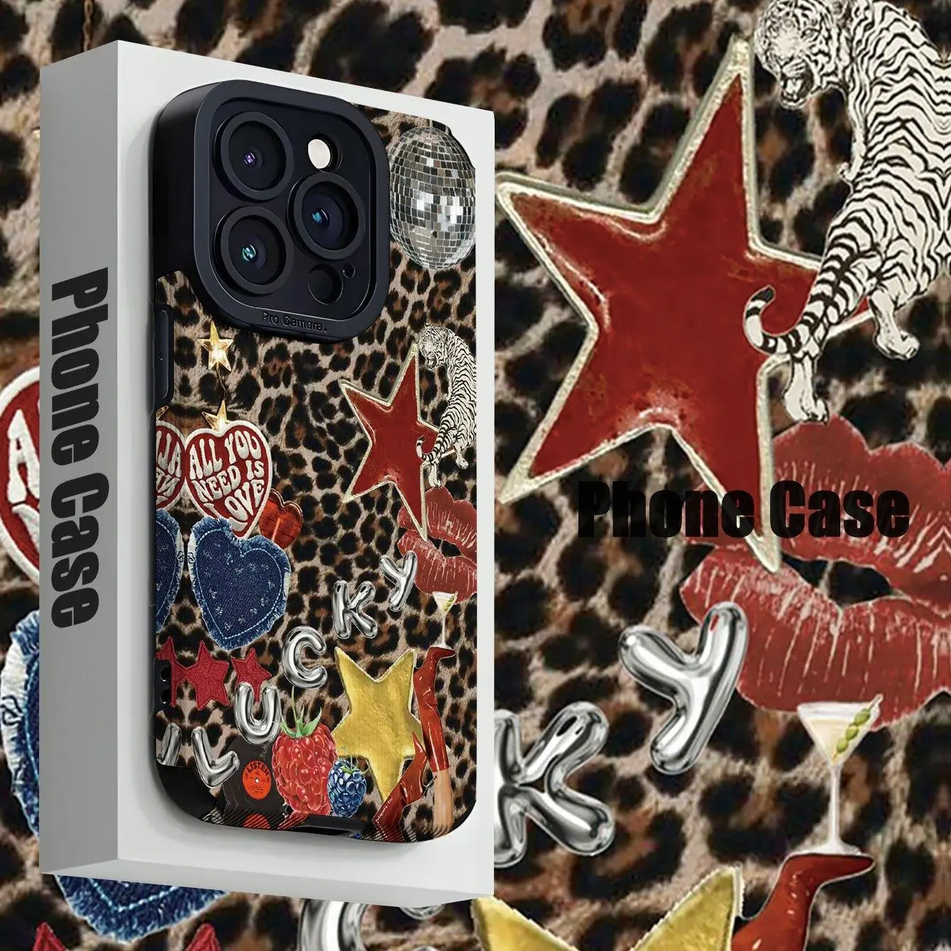 Ultra-Thin Shockproof Phone Case with Embellished Leopard Print Design, Anti-Dust Protective Cover for iPhone 16/15/14/13/12/11/plus/pro Max Series Casing Stylish Shockproof Cover