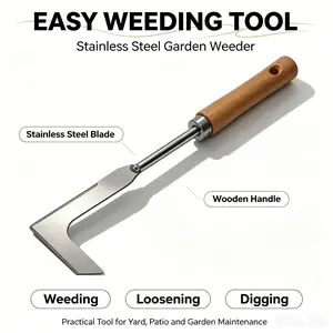 Handheld Stainless Steel L-Shape Weeding Hook with Ergonomic Wooden Handle, Heavy-Duty Weeding/Digging Tool with Comfortable Grip for Patio Brick Tile Gap Cleaning, Garden Maintenance (Ideal for Garden Lovers)